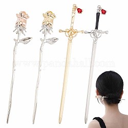 OLYCRAFT 4pcs Hair Chopsticks Rose Sword Hair Stick Chinese Style Hair Chopsticks with Rhinestone Retro Alloy Hair Pins Hair Accessories for Performance Costume Proms Party - 4 Styles