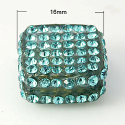 Resin Rhinestone Beads, Grade A, Square, Dark Cyan, 16x16x8mm, Hole: 2mm