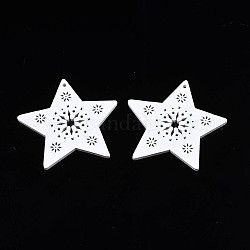 Pendenti in legno verniciato a spruzzo a tema natalizio, stella con fiocco di neve, bianco, 48x50x2.5mm, Foro: 1.4 mm