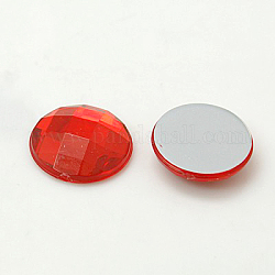 Nachahmung taiwan acryl strass flach zurück cabochons, facettiert, halbrund / Dome, rot, 25x6 mm, 100 Stück / Beutel
