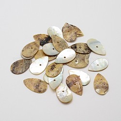 Perline piatte di conchiglia Akoya naturale a goccia, perle di madreperla, cammello, 20x12x1~1.5mm, Foro: 1 mm, circa 720pcs/scatola