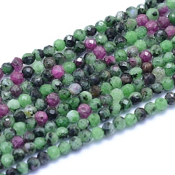 Natural Ruby in Zoisite Beads Strands, Faceted, Round, 3mm, Hole: 0.6mm, about 129pcs/strand, 15.16 inch(38.5cm)