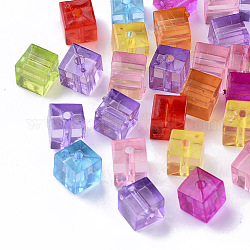 Abalorios de acrílico transparentes, cubo, color mezclado, 7.5x7.5x7.5mm, agujero: 1.8 mm, aproximamente 1100 unidades / 500 g