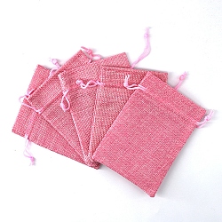 Bolsas de almacenamiento de arpillera rectangulares, bolsa de embalaje de bolsas con cordón, color de rosa caliente, 12x9 cm