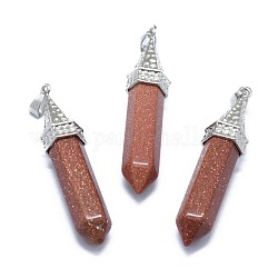 Synthetic Goldstone Pointed Pendants, with Alloy Findings, Bullet, Platinum, 61x14.5x12.5mm, Hole: 3.5x
7.5mm