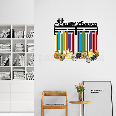 Présentoir à Médailles Mural 3 Lignes - 40 Cm - Métal Robuste - Pour Sport, Badminton, Course - Cadeau