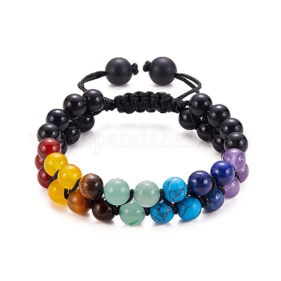 Bulk-buy Natural Stone Beads Braided Chakra Bracelet Adjustable