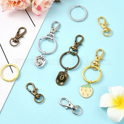 DIY-Verschlüsseanhänger mit drehbarem Karabinerverschluss aus Legierung und geteilten Verschlüsseringen aus Eisen&nbsp;DIY-YW0010-44AB-1