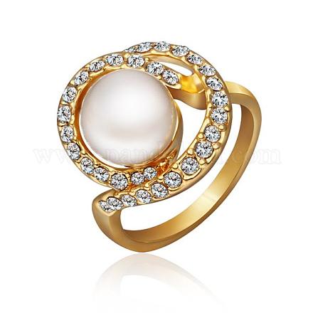 Real 18K Gold Plated Tin Alloy Round Imitation Pearl Finger Rings For Party RJEW-BB14202-8G-1-1