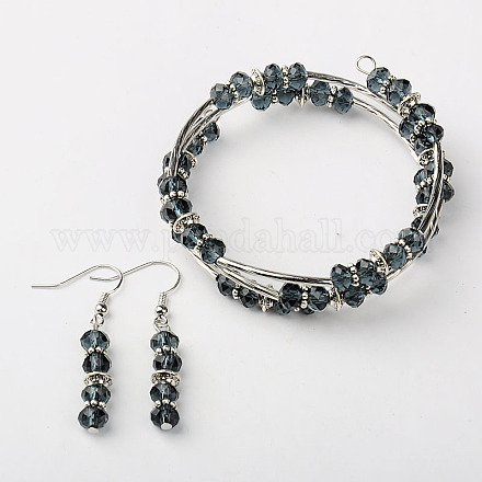 Set di gioielli di vetro: braccialetti dell'involucro e orecchini SJEW-JS00618-06-1