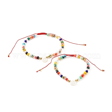 Bracelets de perles tressées en fil de nylon de verre électrolytique pour maman et fille BJEW-JB06359-02-1