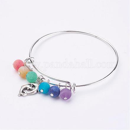 Natural Gemstone Beads Bangles BJEW-JB02987-03-1