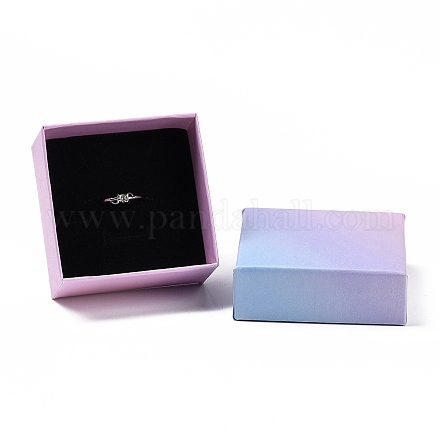 グラデーションカラーの厚紙ギフトボックス  内部のスポンジ  正方形  ピンク＆ライトスカイブルー  7.5x7.5x3.8cm  68x68mm内径  深さ：33mm CBOX-H006-01B-1