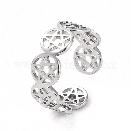 304 Stainless Steel Star of David Open Cuff Ring for Women RJEW-C053-01P-1