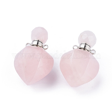 Colgantes de frascos de perfume de cuarzo rosa natural facetados que se pueden abrir G-P435-A-01P-1