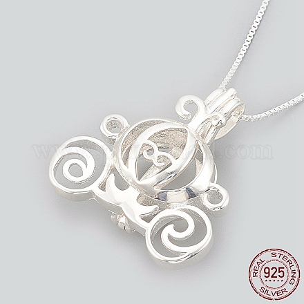 925 Sterling Silver Cage Pendant Necklaces NJEW-S415-15-1