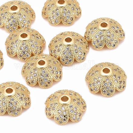 Bouchons de perles de zircone cubique en laiton micro-pavé écologique à fleurs multi-pétales ZIRC-M098-02G-FF-1