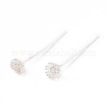 Brass Micro Pave Clear Cubic Zirconia Flower Head Pins KK-G413-02S-1