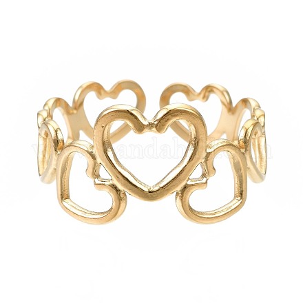 304 Stainless Steel Heart Open Cuff Ring RJEW-T023-57G-1