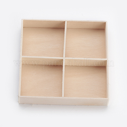木製収納ボックス  バリーウッド  8.9~9x8.9~9x1.7cm  1つのコンパートメントさ：4~4.2x4~4.2cm  4区画/ボックス CON-L012-02-1