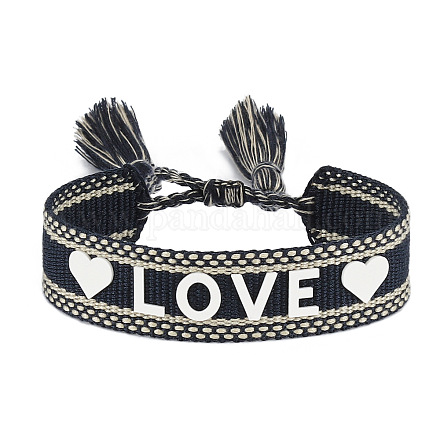 Silicone Word Love Pattern Braided Cord Bracelet with Polyester Tassels VALE-PW0001-032B-1