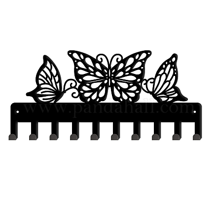 SUPERDANT Metal Key Holder 10 Hooks Butterfly Black Iron Wall Mounted Hooks for Bag Clothes Key Hanging Wall Decoration 11.5x25cm HJEW-WH0018-055-1