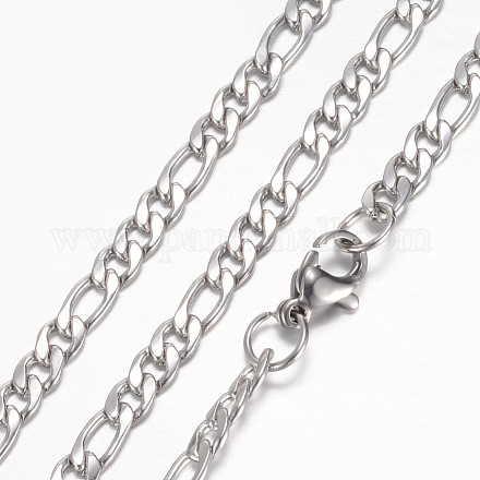 304 Stainless Steel Figaro Chain Necklaces STAS-P101-71P-1