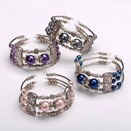Glass Pearl Bead Bracelets BJEW-JB01540-1