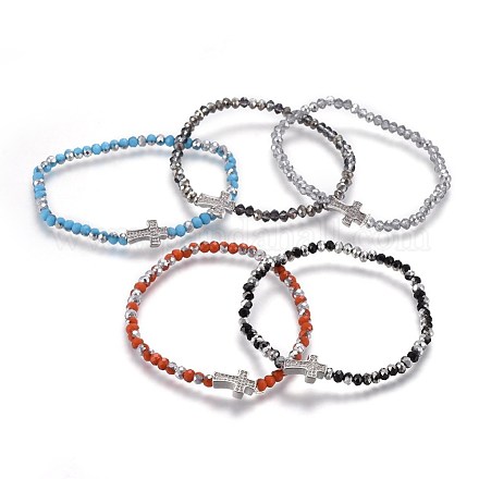 Bracelets élastiques à facettes en verre perlé BJEW-JB04136-1