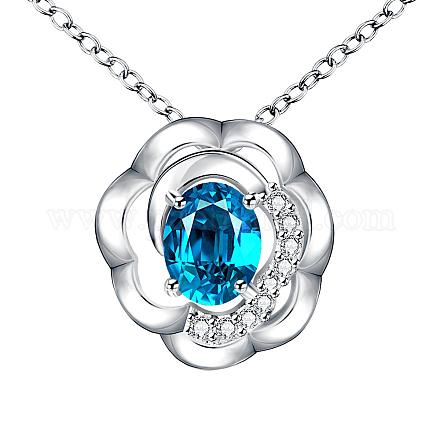 Silver Plated Brass Cubic Zirconia Flower Pendant Necklaces NJEW-BB02944-A-1