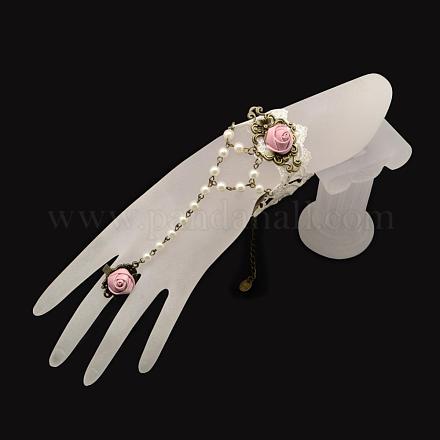 Gothic Style Flower Lace Bracelet Alloy Adjustable Finger Ring Linked Jewelry BJEW-R042-02-1