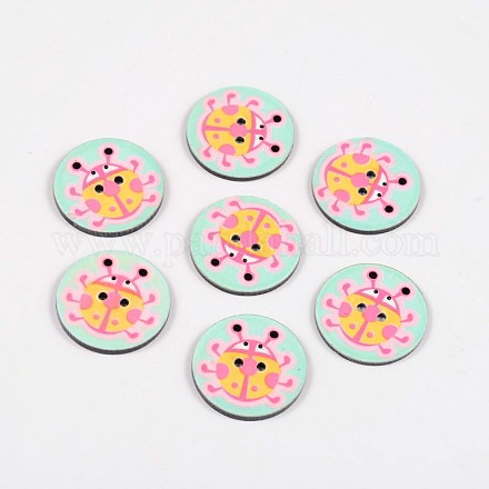 2-Hole Flat Round with Ladybird Pattern Acrylic Buttons BUTT-F055-06A-1