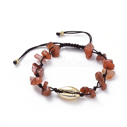 Bracelets de perles tressées en agate rouge naturelle/cornaline (teinte) à puce réglable BJEW-JB04994-02-1