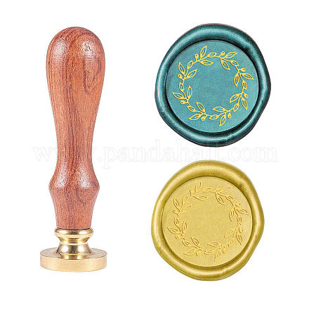 SUPERDANT Wax Seal Stamp Olive Wreath Pattern Vintage Seal Stamp 25mm Retro Removable Brass Head Wooden Handle Seal Stamp for Greeting Card AJEW-WH0131-841-1