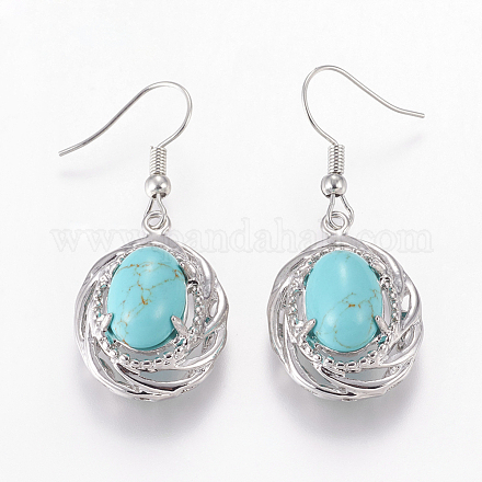 Synthetic Turquoise Dangle Earrings EJEW-G215-06P-1