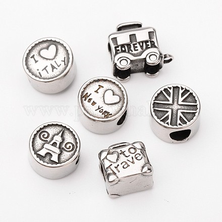 Travel Theme Vintage Mixed Shape with Word 316 Stainless Steel European Beads OPDL-PH0003-1