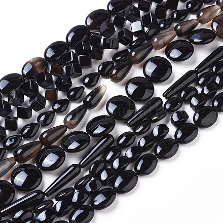Chapelets de perles perles en agate noire naturelle G-F591-02-1