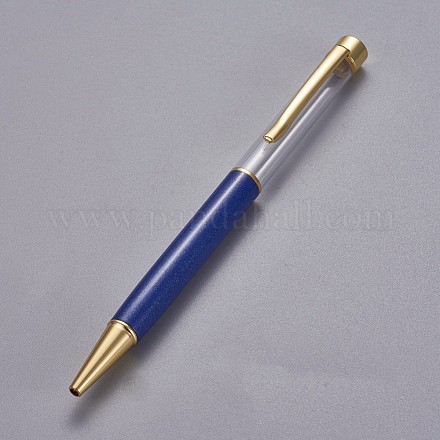 創造的な空のチューブボールペン  内側に黒のインクペンを詰め替えます  DIYキラキラエポキシ樹脂クリスタルボールペンハーバリウムペン作り用  ゴールドカラー  ダークブルー  140x10mm AJEW-L076-A23-1