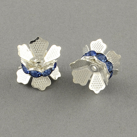 Chapeaux de perles en laiton argenté strass RB-R034-01-1