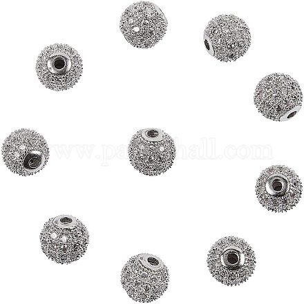 NBEADS 10 Pcs Rack Plated Brass Cubic Zirconia Round Beads 8mm for Diy Jewelry Making Charms ZIRC-NB0001-05-1