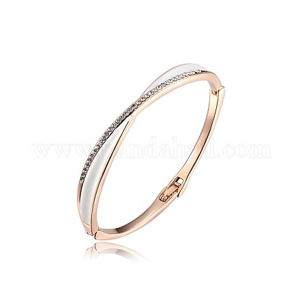 Real 18K Rose Gold Plated Eco-Friendly Crossover Design Alloy Enamel Bangles BJEW-AA00011-RG-1