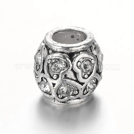 Perles européennes en alliage plaqué argent antique avec strass CPDL-E036-C03-1