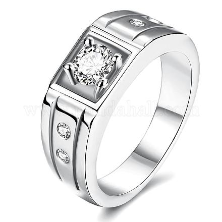 メンズクラシックブラスキュービックジルコニアワイドバンドフィンガー指輪  プラチナ  usサイズ8（18.1mm） RJEW-BB06370-8P-1