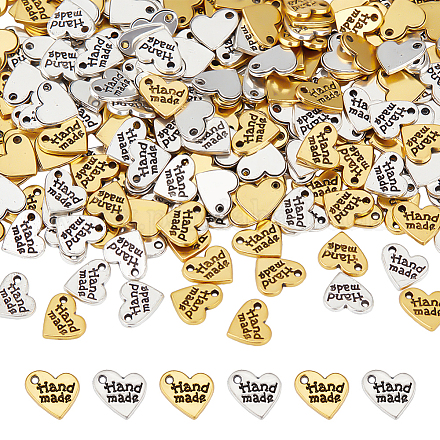 FINGERINSPIRE 240 Pcs Handmade Heart Charm Antique Silver & Gold Heart Shaped Word Message Charm Pendant Alloy Message Bead Pendants Accessory for DIY Bracelet Necklace Jewelry Making Findings FIND-FG0002-43-1