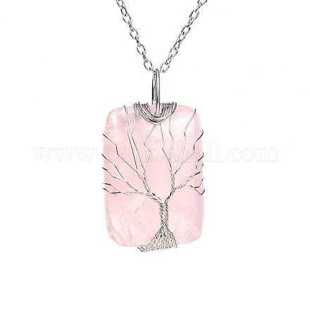 Collana pendente in quarzo rosa naturale con catenelle portacavi in ottone PW23042504462-1