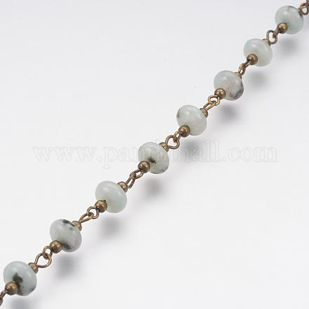 Jaspe sésame naturel/jaspe kiwi chaîne perlée faite à la main AJEW-JB00396-03-1