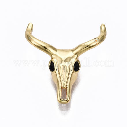 真鍮マイクロパヴェブラックキュービックジルコニアビーズ  牛の頭蓋骨  ゴールドカラー  20x18.5x5mm  穴：1.5mm ZIRC-T004-95G-1