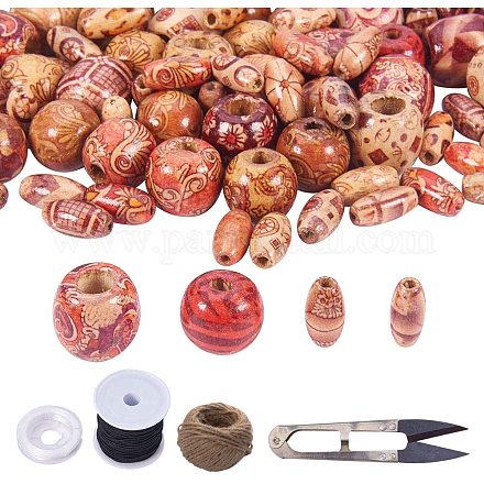 Pandahall Elite 320pcs Assorted Colour Round Wood Beads For Jewelry Making Loose Spacer Charms with Printing DIY-PH0018-12-1