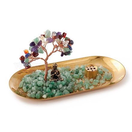 Чипсы из натуральных драгоценных камней с латунным держателем для благовоний DJEW-G027-19RG-02-1