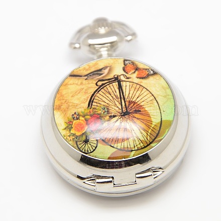 Cabezas reloj de cuarzo se pueden abrir planas redondas bicicleta de aleación de porcelana impresa para collares del reloj de bolsillo materiales WACH-M111-07-1